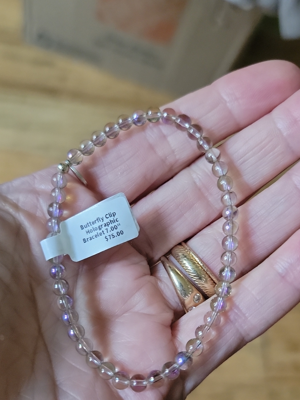 RLBYCL Holographic Beaded Bracelet - Pink Purple Size 7